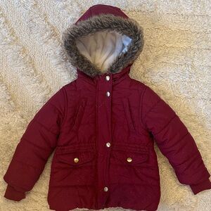 3T Carter's Burgundy Hooded Water Resistant Heavyweight Girls Coat with Faux Fur
